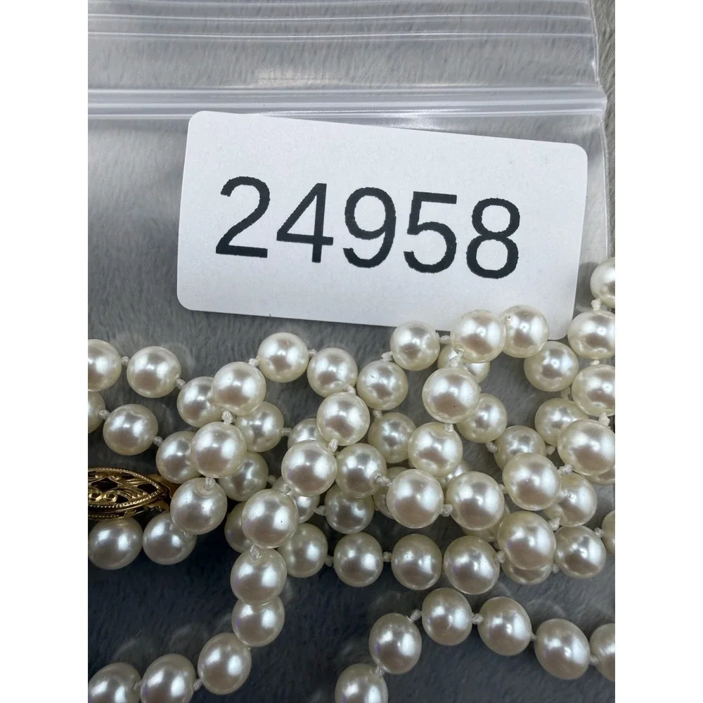 Vintage Napier Necklace Multi Wrap Single Strand Imitation Pearl 30”